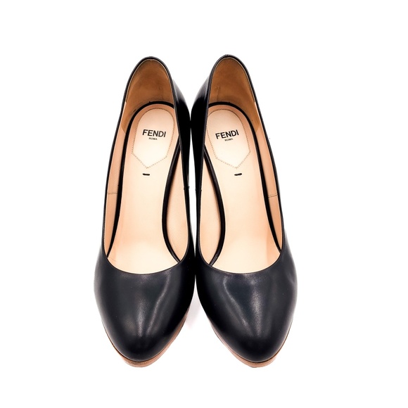 FENDI Black Nappa Leather Platform Pumps Heels EU 38 - Picture 3 of 10